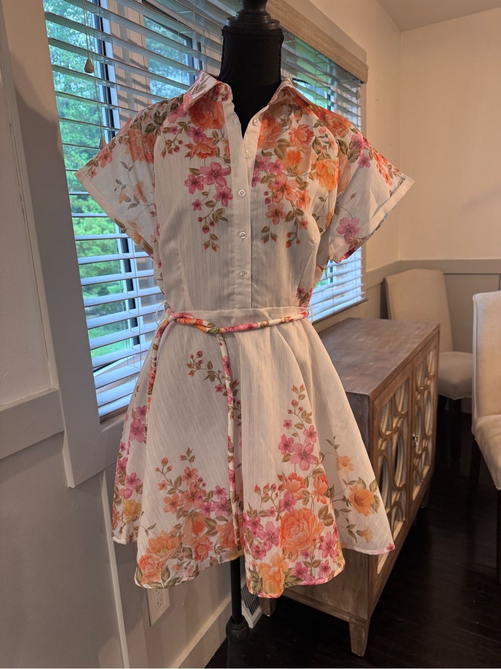 Main Strip Floral Mini Dress in White, Pink & Orange
